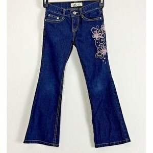 L.E.I. Girls Butterfly Embroidered Med Wash  Gabby Lowrise 6X Bootcut Jeans